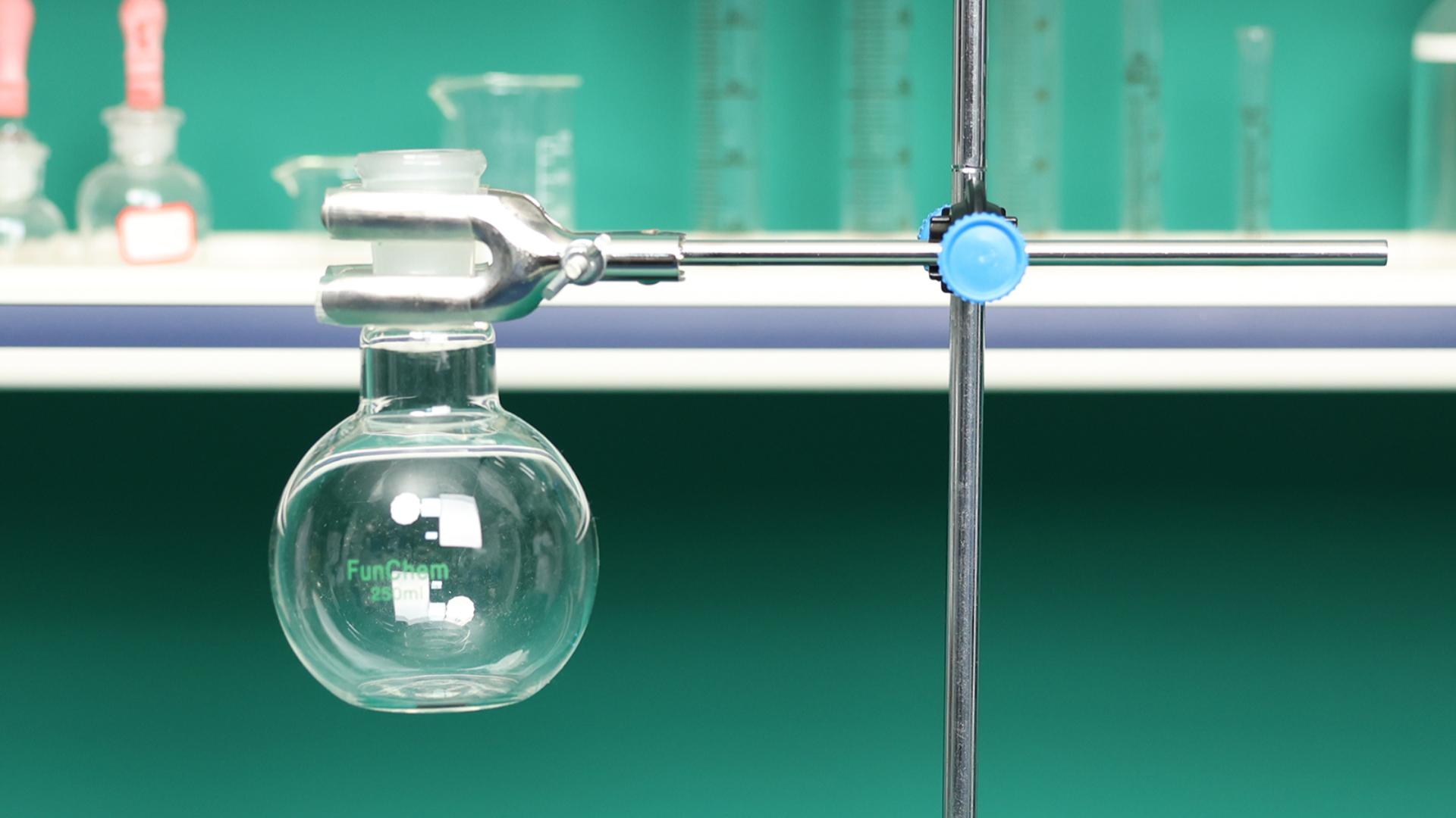 Pince Pivotante 4 Griffes FunChem Avec Revêtement Caoutchouc - Tige 28cm - Pour Laboratoire, Verrerie