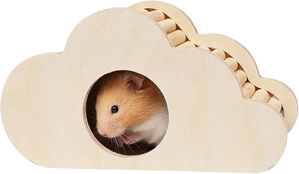 Wooden Hamster Hideout,Small Animal Wooden Living House with Climbing Ladder,Hamster House Cage Accessories for Gerbils Syrian Hamsters B