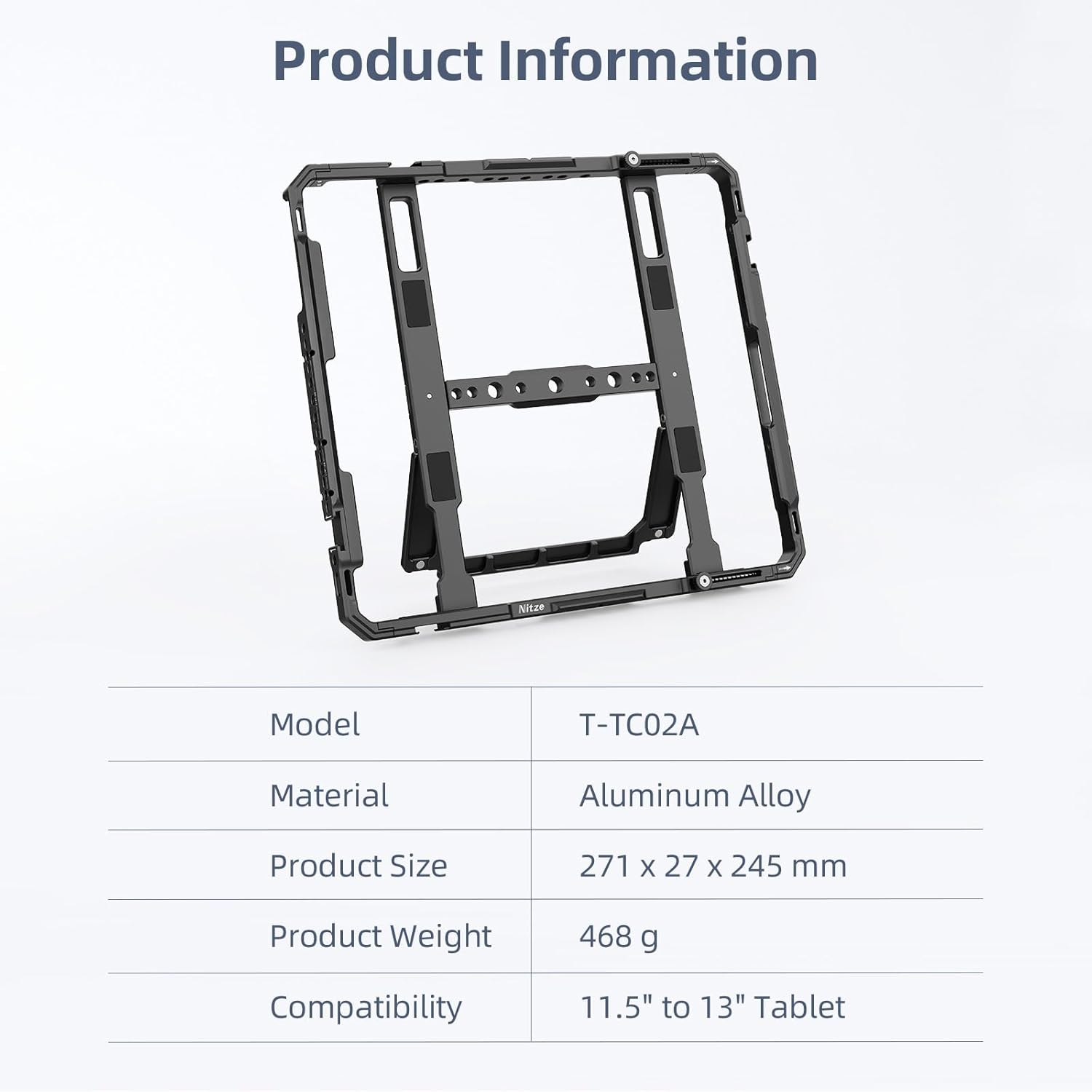 Nitze Tablet Cage for iPad Pro 13" (M5)/(M4), iPad Air 13" (M3), iPadPro 12.9" 2022/2021/2020/2018/2017, and Other 11.5" to 13" Tablet - T-TC02A