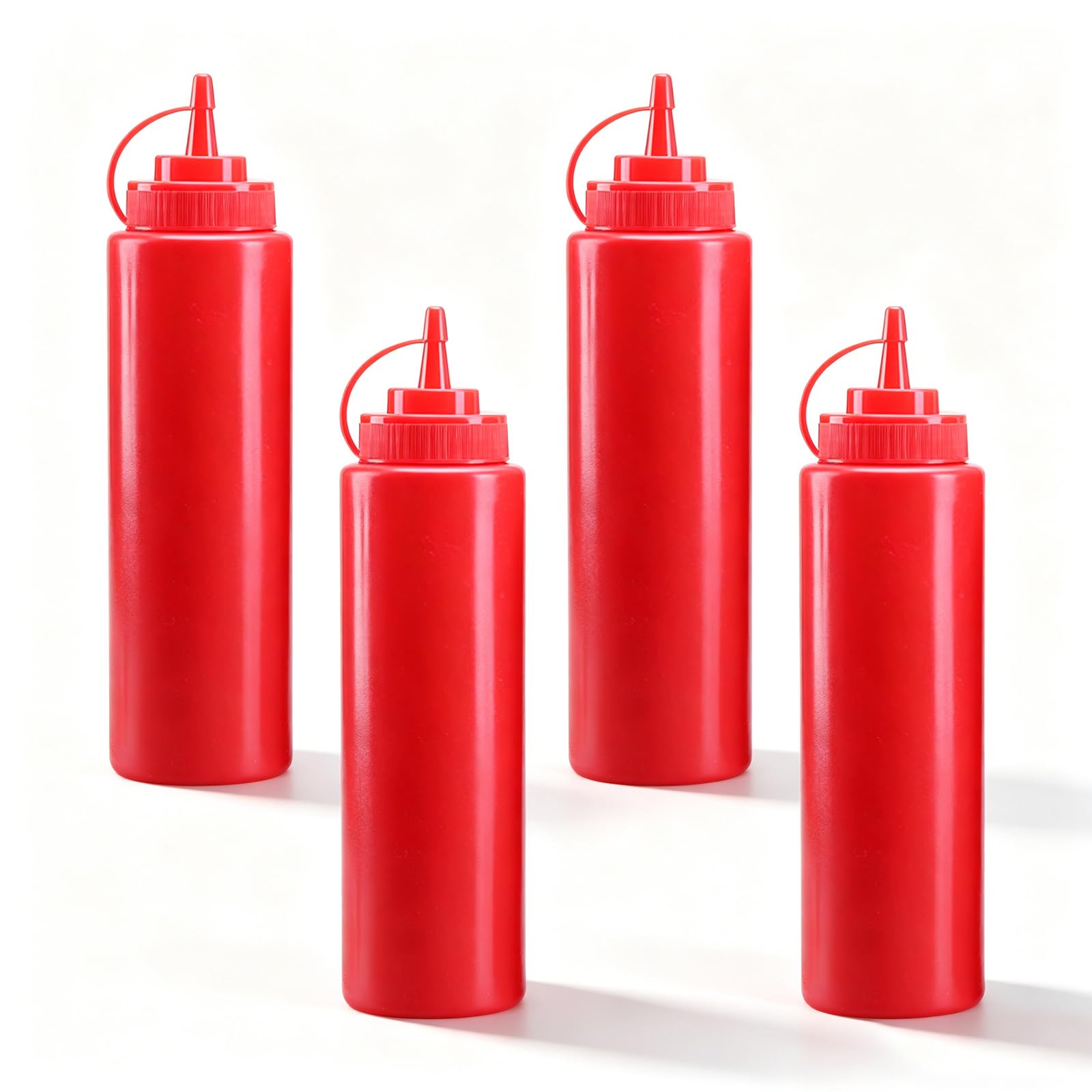 FQJKJPLU 4 Packs 8 oz Empty Squeeze Bottle with Leak-proof Lid, Wide Mouth Condiment Squeeze Bottles Refillable Sauce Dispenser for Syrup Ketchup Dressing Mustard (Red)