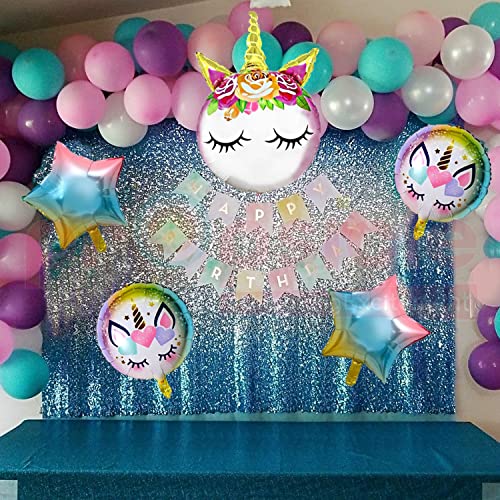 Image of Propsicle Birthday Foil Pink Unicorn Head Balloon Rainbow Color Pack of 5 Balloons Decoration Set for Baby Birthday | Theme Party Supplies Item