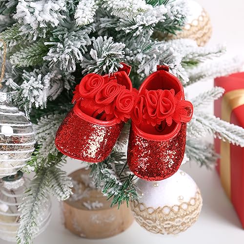 Antheron Baby Girls Mary Jane Flats Soft Sole Infant Moccasins Floral Sparkly Toddler Princess Dress Shoes3