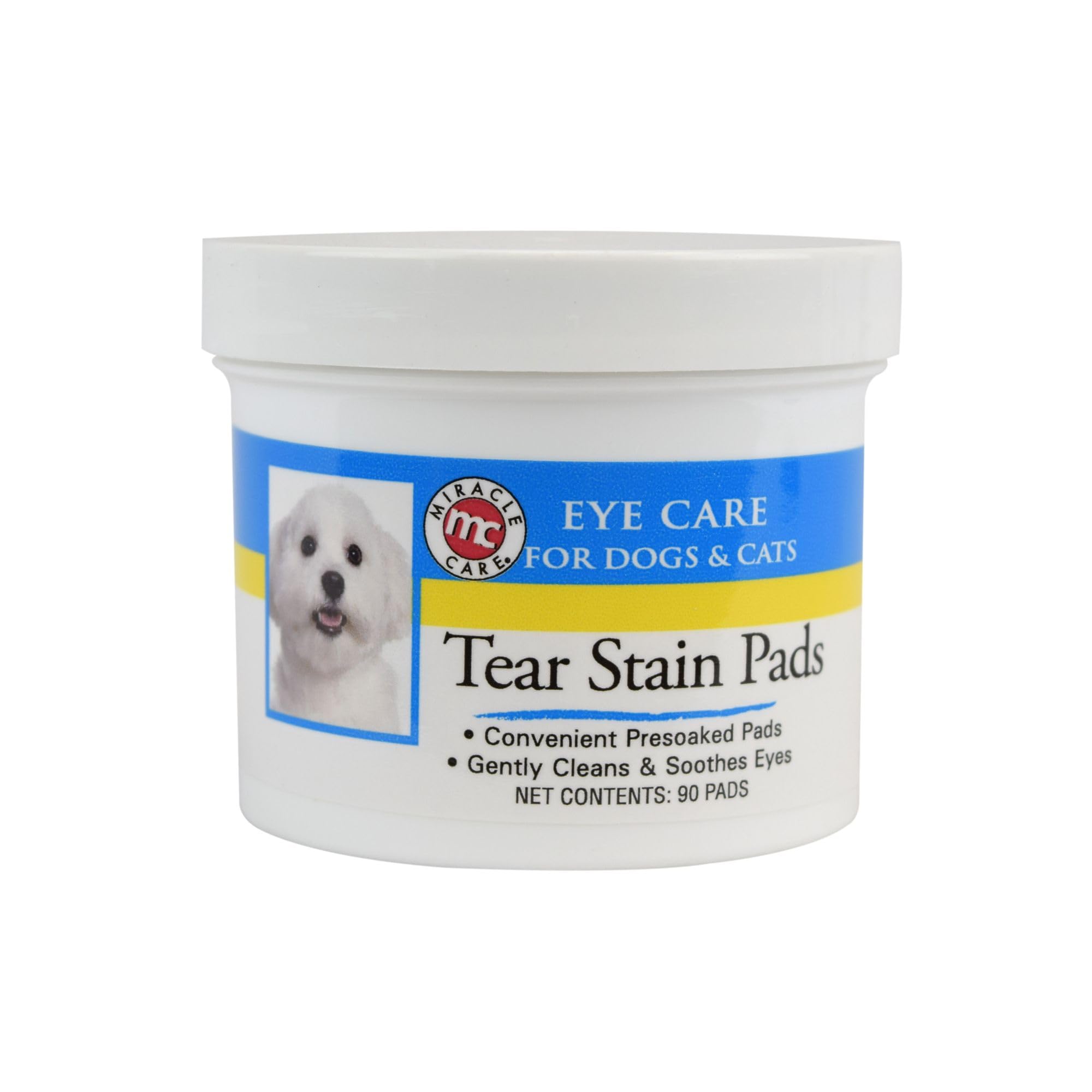 Tear Stain Pads, 90 Single Use Pre-Soaked Pads to Gently Clean and Soothe Dog and Cat Eyes, Non Stinging Formula to Improve Tear Stains and Remove Eye Debris