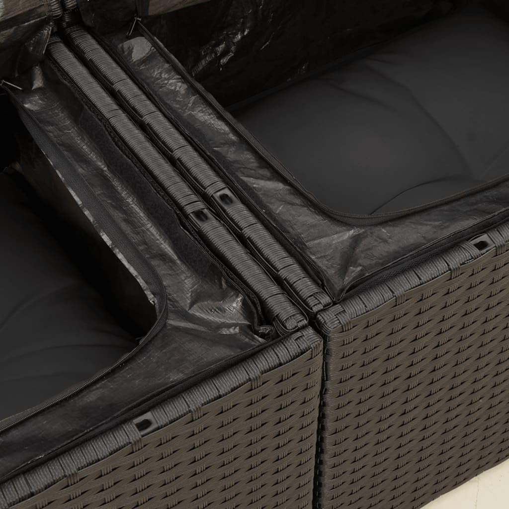 Divano da Giardino 2 Posti, in Polyrattan e Acciaio, Design Modulare con Van Portaoggetti, Cuscini Rimovibili, Set Giardino Esterno, Salotto da Giardino Esterno,Nero, 142 x 62 x 69 cm