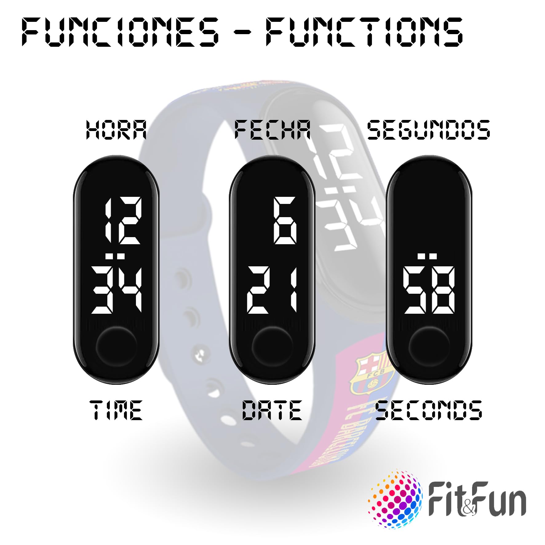 FIT & FUN Correa Oficial FC Barcelona + Reloj Digital Compatible – Resistente al Agua, Reloj Deportivo con Funciones de Calendario, Diseño Oficial del Barça
