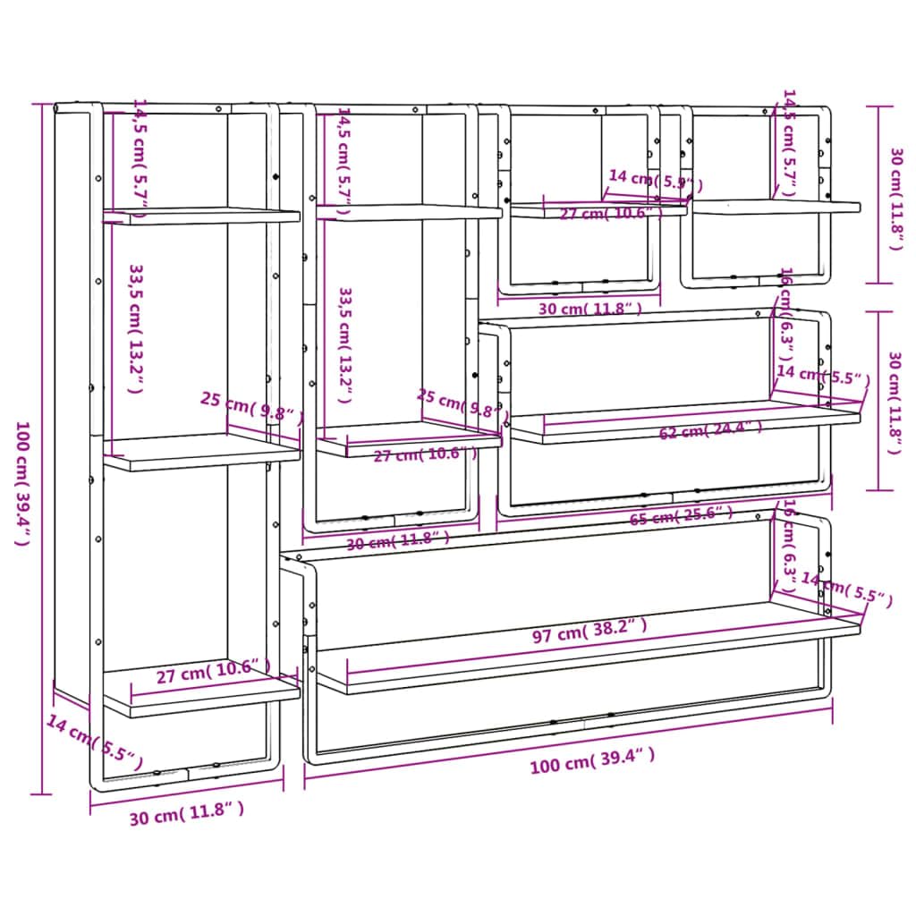 vidaXL Ensemble d'Étagères Murales avec Barres 6 pcs, Étagères Flottantes avec Rangement, Étagères de Présentation Suspendues, Moderne, Chêne Sonoma