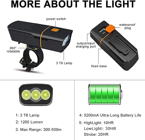 Miniatura 6 de Luces de bicicleta, luces de bicicleta delanteras y traseras, batería recargable con función de banco de energía, tiempo de funcionamiento de los