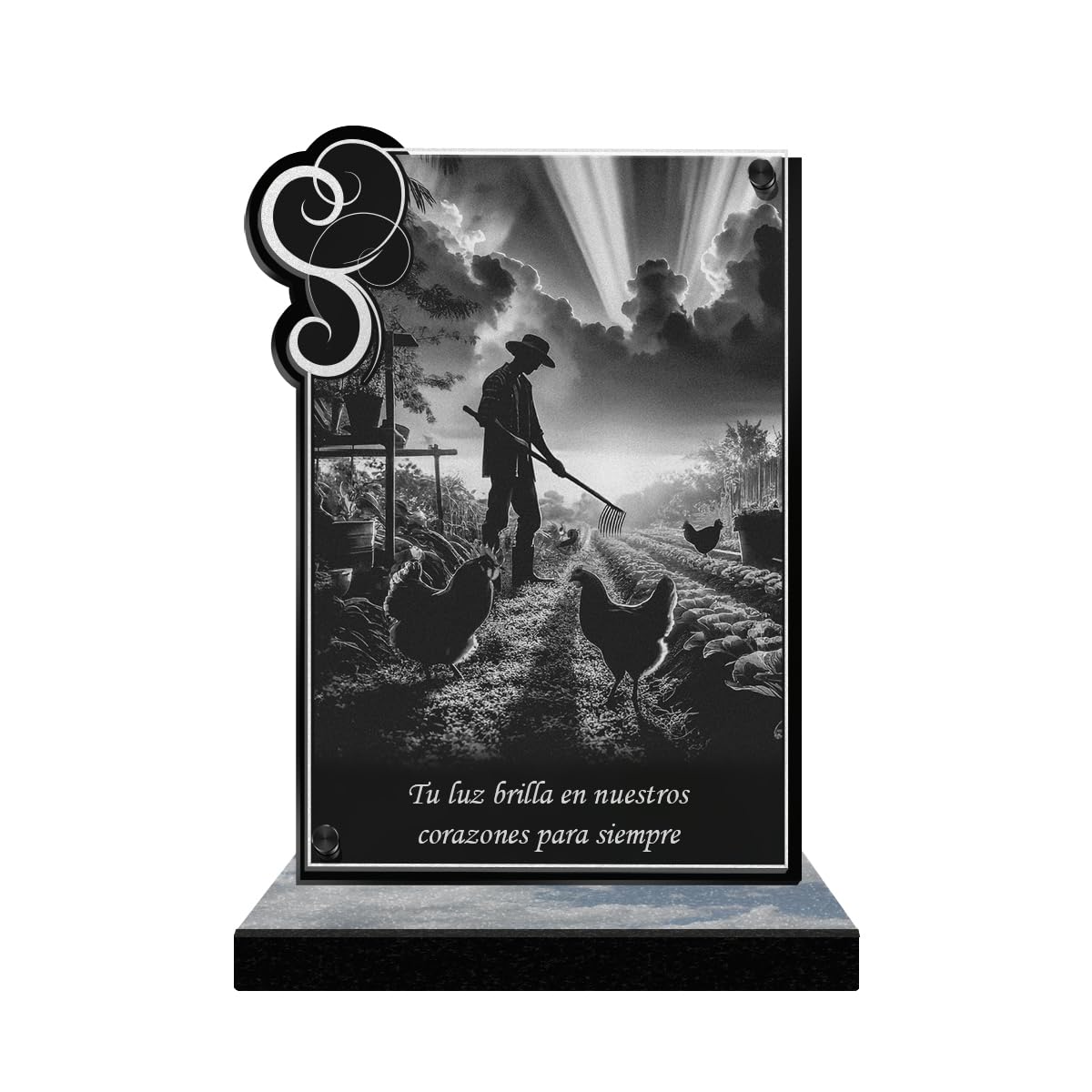 Eternel - Placa Funeraria Personalizada Marco Adornos - Huerto, Jardín, Jardinería, Campesino - Texto Personalizable, Placa Funeraria Grabada con Láser, Homenaje, Placa Cementerio, Tumba, Funerales