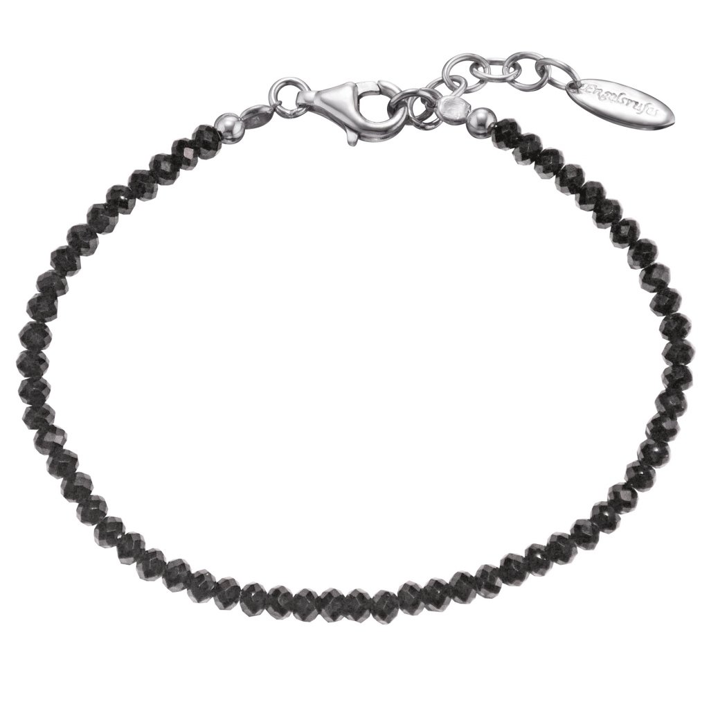 Engelsrufer Angel Whisperer Black Spinel Bracelet for Women Rhodium Plated 925 Sterling Silver Length 18 cm + 2 cm