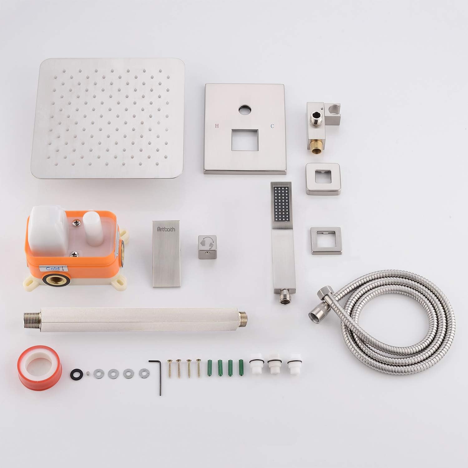 🔥 Flash Sale Shower System Brushed Nickel 12 Inch Luxury Rain Mixer Shower Set Ceiling Mounted Shower Head System Shower Faucet Rough-in Valve Body and Trim Included