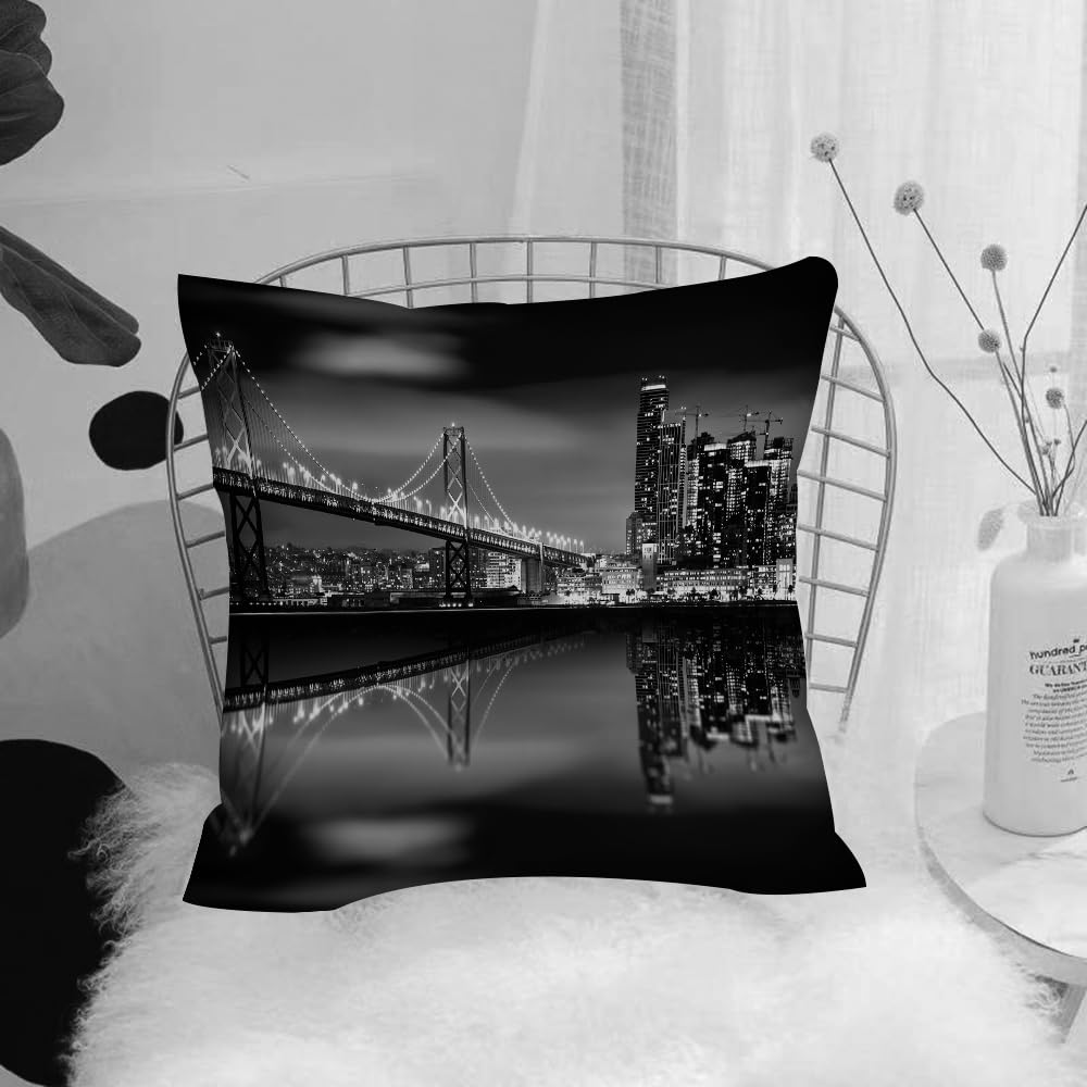 HYOSXW Cushion Cover,Throw Pillow Case Home Decorative for Living Room Bedroom Sofa Chair 16X16 Inch,Manhattan Skyline and Manhattan Bridge At Night New York City,Pillowcase 40X40cm