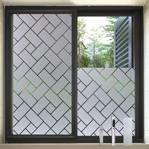 Frosted Lattice Window Privacy Film Frosted Glass Covering Static Cling Window Sticker Decorative Glass Window Cling Anti-Uv Non Adhesive For Home Bathroom Office(17.5Inch X 9.8Feet) #TOP30