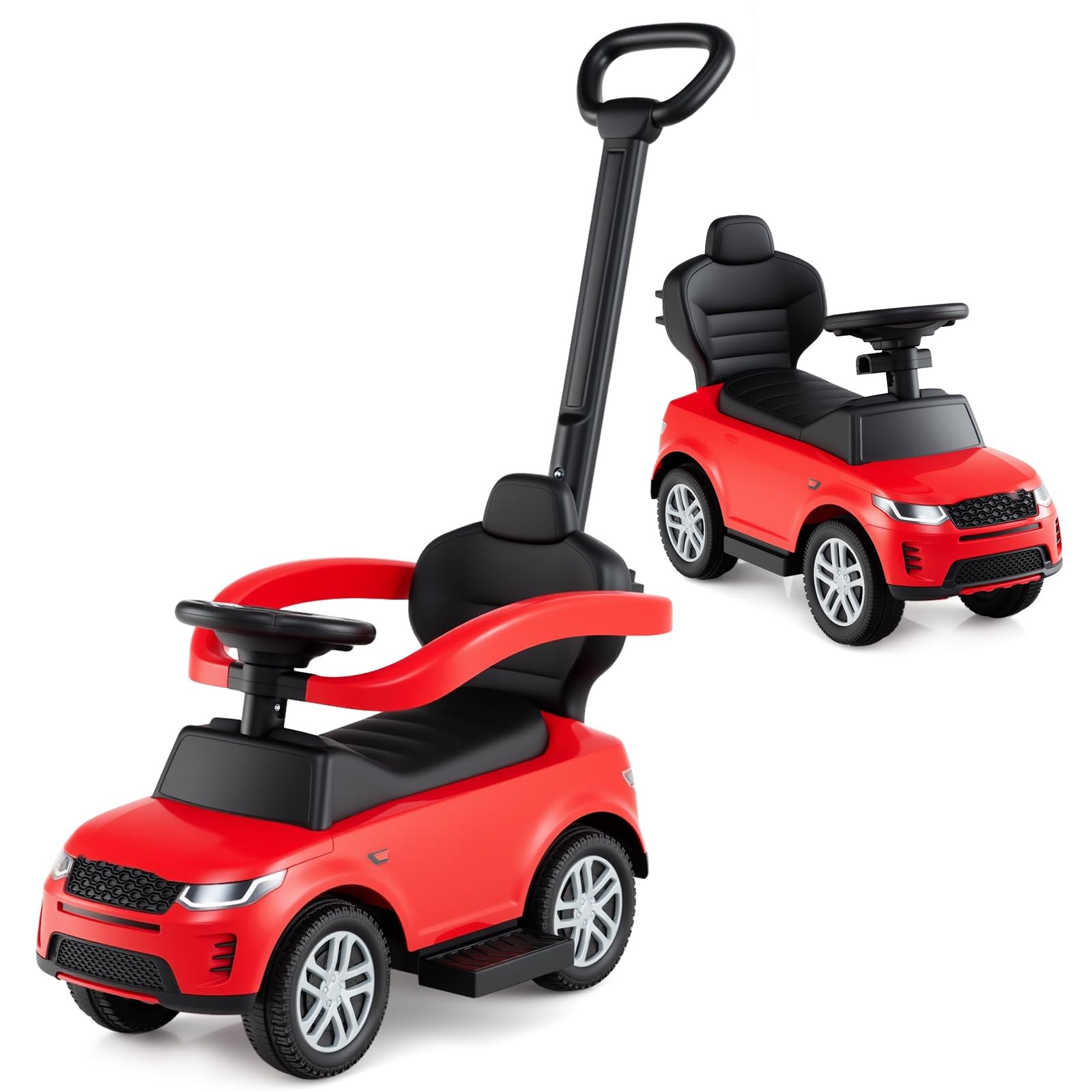 Push Car for Toddlers, 3 in 1 Licensed Baby Ride on Toy with Parent Control Handle Safe Guardrails, Kids Sliding Walker with Under Seat Storage Horn for Boys Girls (Red)