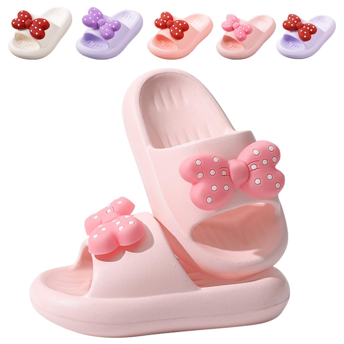 Fadezar Girls Cloud Bow Slide & Shower Slippers - Non-Slip Slip-On Kids Beach Pool Indoor Outdoor Shoes