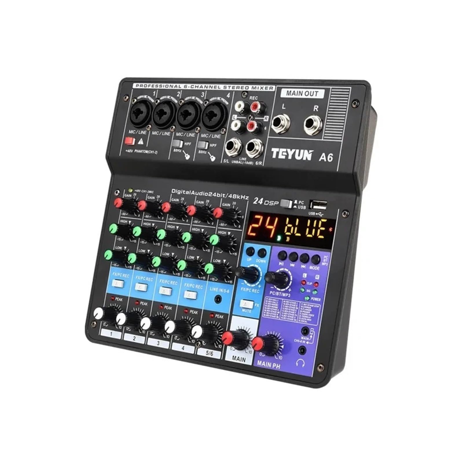 Mixer per DJ, Mixer Portatile Professionale a 6 canali, Console di missaggio, Ingresso Computer, Alimentazione 48 V, Numero Modello, Certificazione, Origine A6