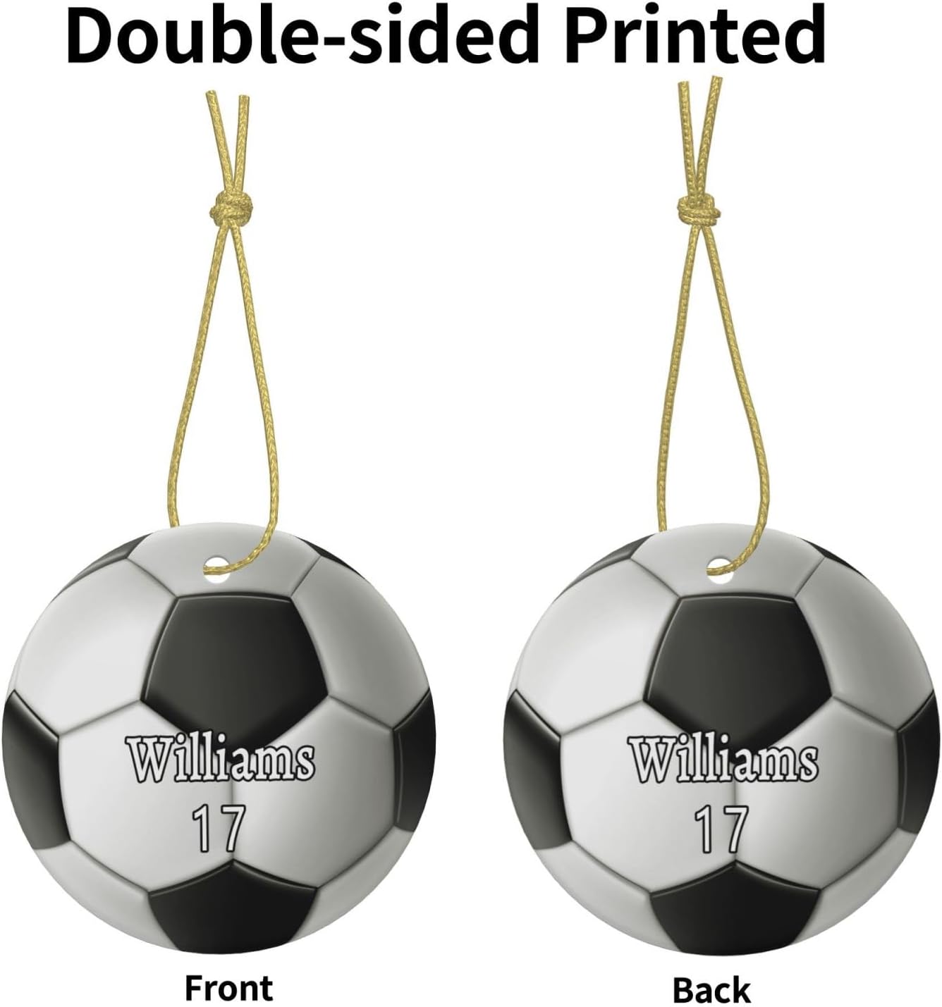 Custom Name and Number Soccer Christmas Ornament, Great Gift Idea for Soccer Players & Soccer Lovers, Personalized Soccer Ornament, Dad Gift
