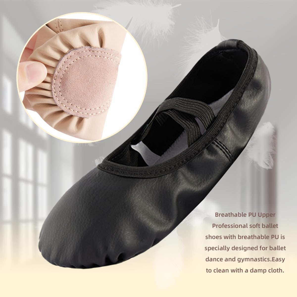 Prcfurdcge Ballet Shoes for Girls Ballet Dance Slippers Soft Leather Dance Shoes for Toddler/Little Kid/Big Kid Black 4.5M