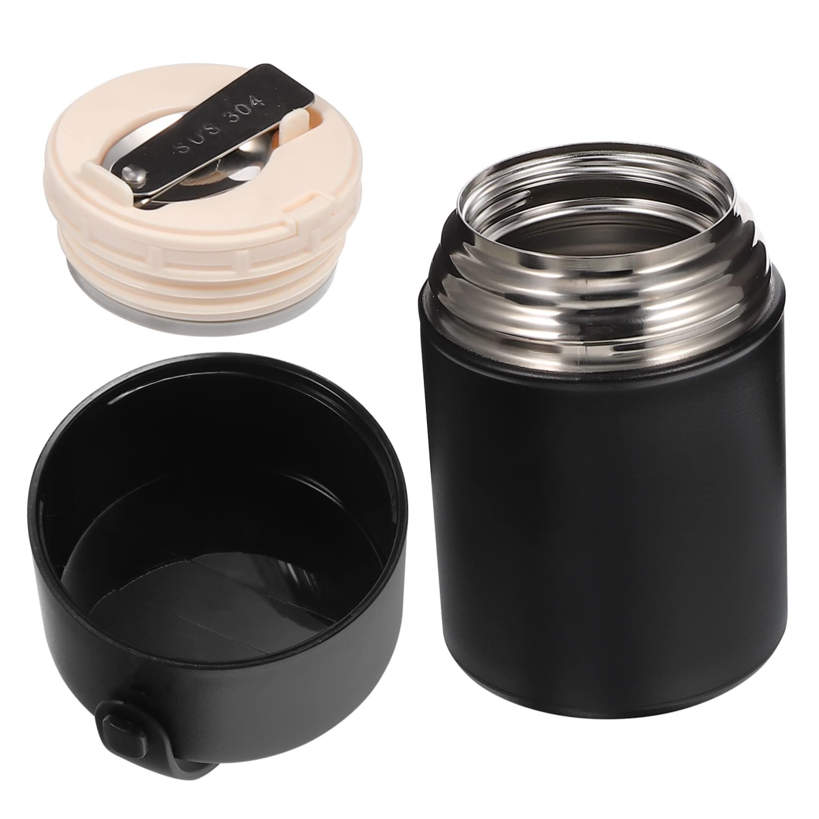 Contenedor de alimentos aislado de acero inoxidable de 850 ml, doble pared con cierre hermético, amplio diseño negro para adultos, ideal para almacenamiento de comidas calientes al aire libre