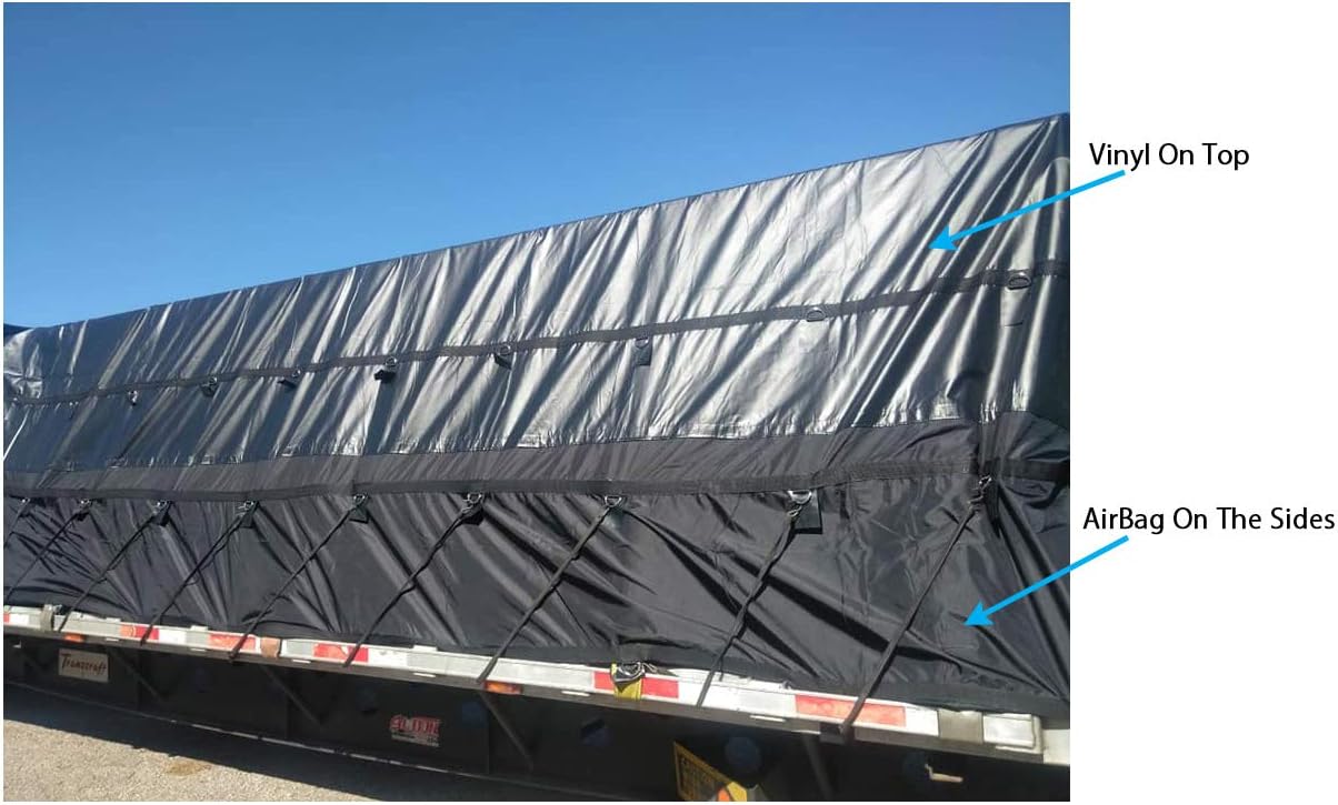 Mytee Products Airbag/Parachute Fabric Black Ultra Light Lumber Tarp 28' x 27' (10' Drop) - 14 Oz Vinyl Lumber Tarps for Flatbed Truck & Trailer