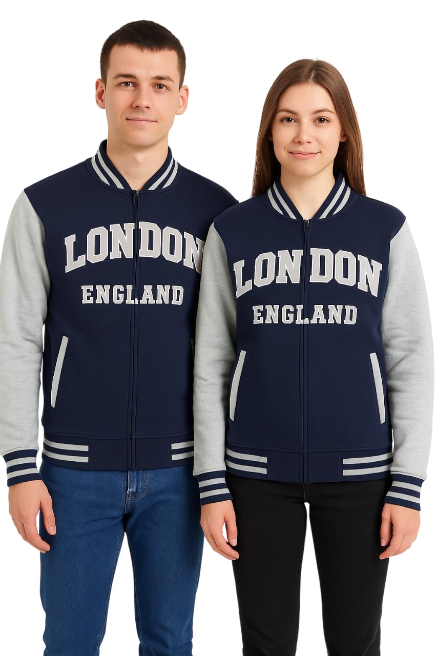 British Heritage Brands Veste de Baseball Unisexe, Bleu Marine/Gris, Trench Coat, Jacket, pour Adultes Unisex, Taille Standard, FR/ES