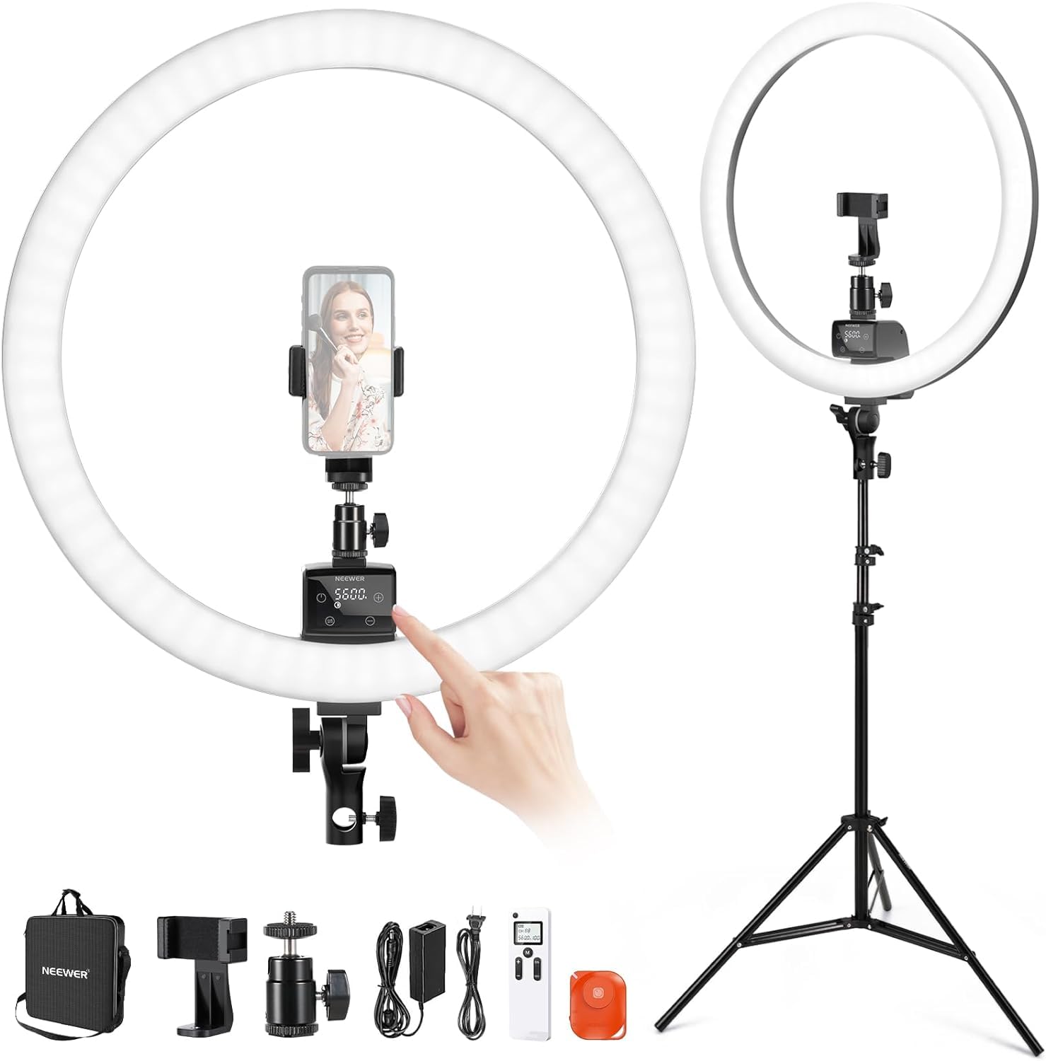 ring light led 18 pollici con piedistallo e holder phone
