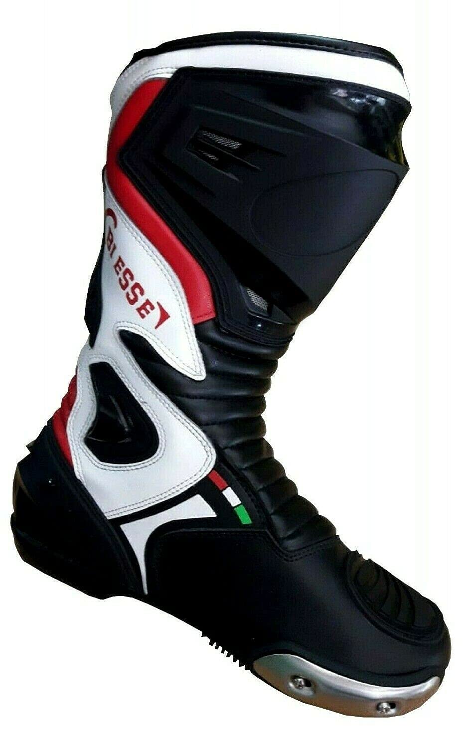 BS MOTO - Botas Moto Sport Racing Track, en Piel Profesional Track Transpirable (Negro/Rojo/Blanco)