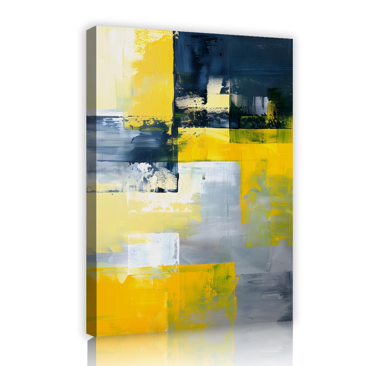 TOANGWALL Yellow Navy Canvas Wall Art Abstract Geometric Block Color Painting Graphic Illustration Print Framed Poster Mural Picture for Dining Kitchen Hotel Decor 60x90cm