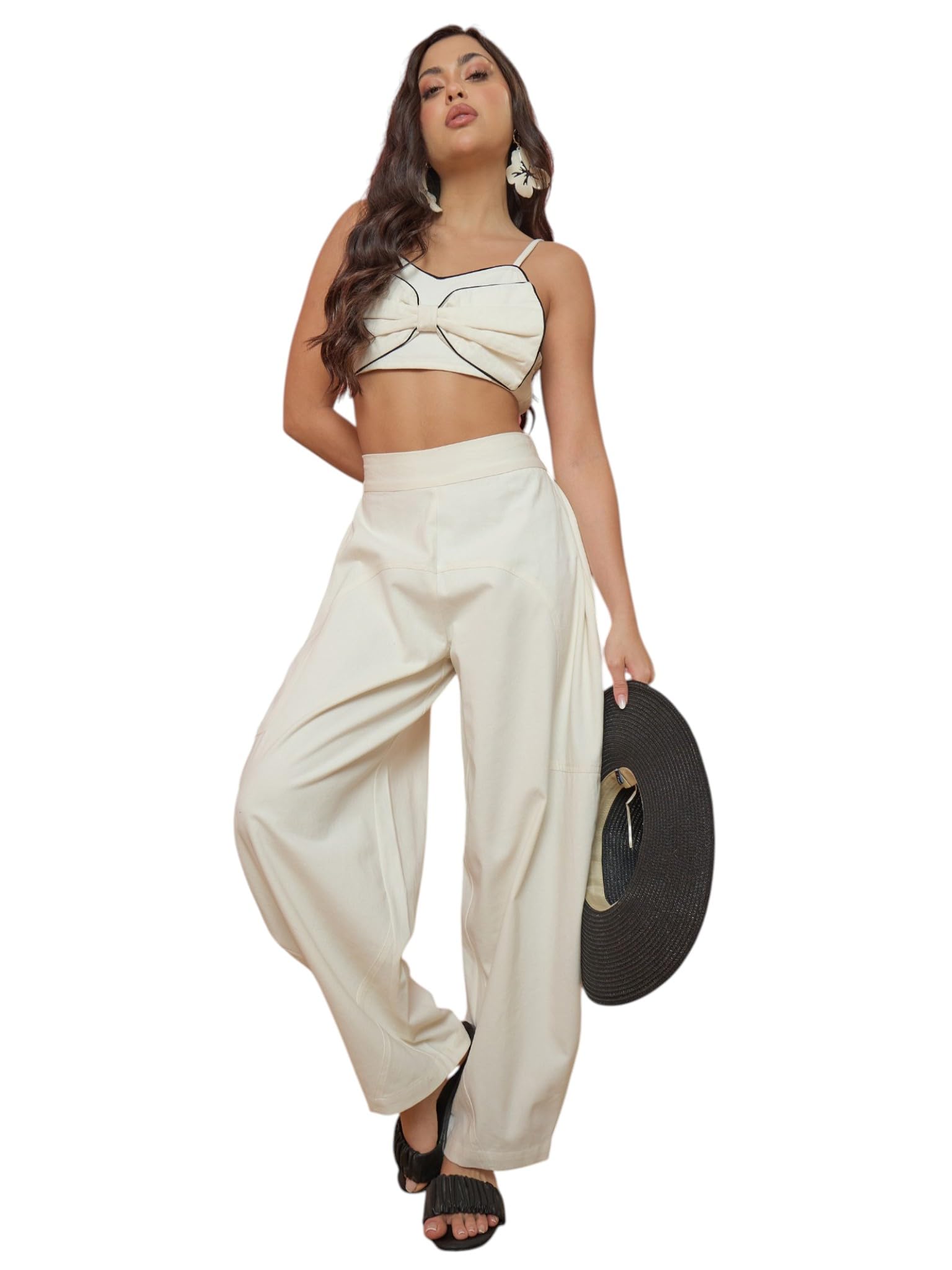 pink paprika by sassafras Women's White Twill Front Bow Strappy Top with Balloon Pants -XL-picture-20