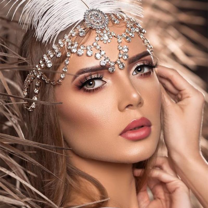 Miniatura 3 de Catery Diadema de cabeza de cristal para novia, boda, cadenas de pelo con diamantes de imitación, estilo bohemio, para novia, frente, fiesta,