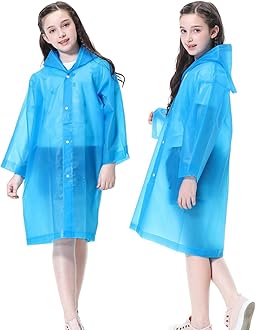 Kids Rain Poncho 2 Pack, Reusable Raincoat Rain Jackets for 6-14 Girls Boys