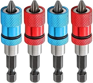 Saipor 4pcs Adjustable Screw Depth Screwdriver Bit Holder with S2 Phillips 2 Screw Driver Bits, 1/4 Inch Hex Shank Magnetic Steel Screwdriver Drywall Screw Bit (Red+Blue)