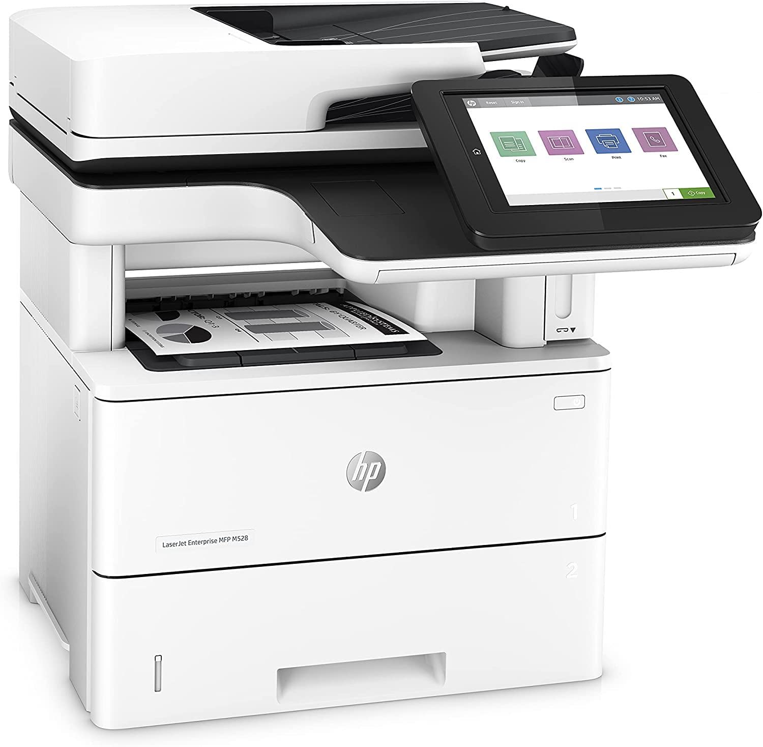 HP LaserJet Enterprise M528f 1PV65A, Stampante Multifunzione A4, Stampa Fronte e Retro Automatica in b/n, 50 ppm, USB, Fax, ADF, Gigabit Ethernet HP Smart, Display a colori da 20,3 cm, Bianca