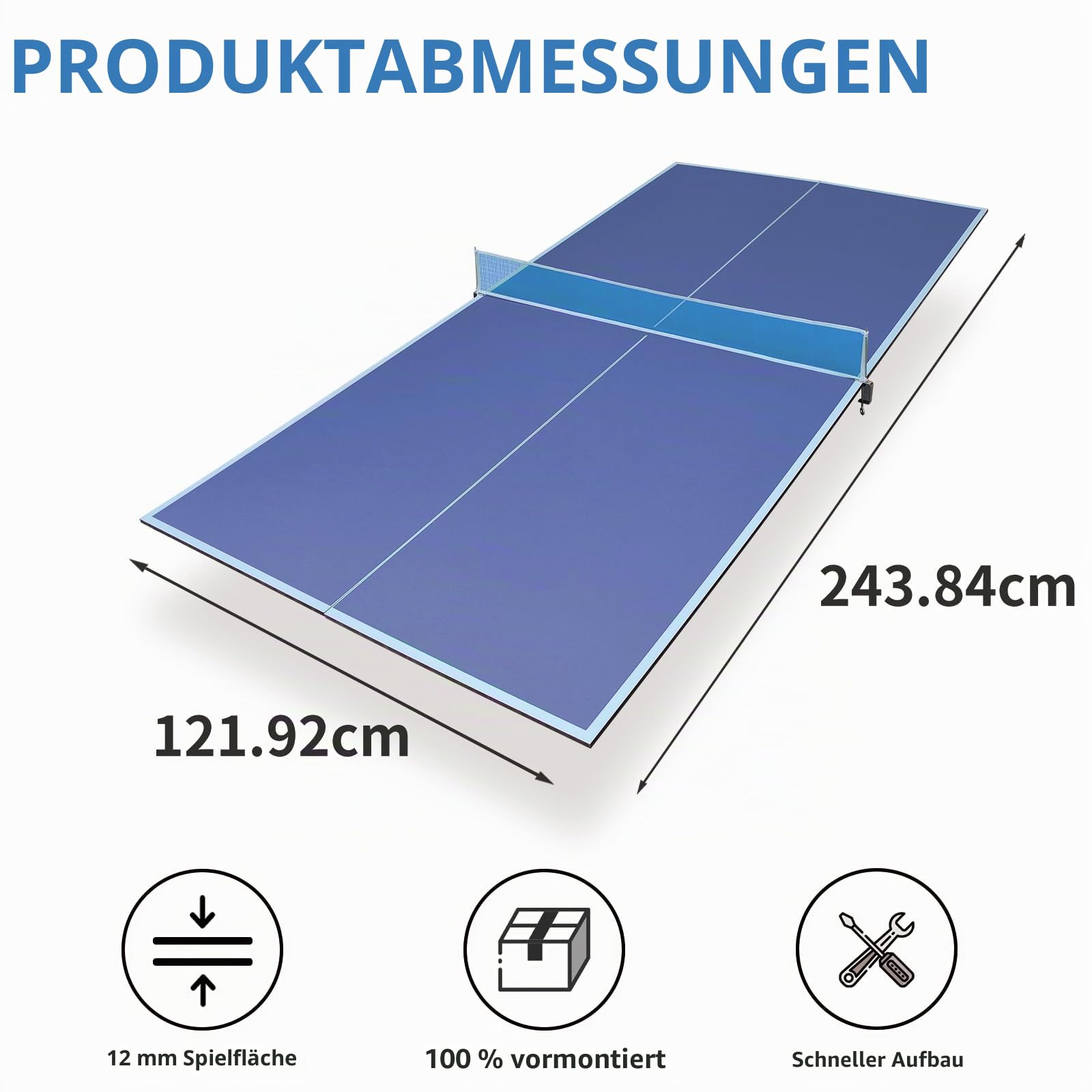 243,84 x 121,92 cm Tischtennisplatte, Professionelle Wahl für Zuhause, Blau