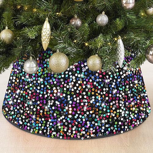 FOTSHARER Christmas Tree Collar 23.6 Inches Shiny Rainbow Tree Skirt Ring for Holiday Party Colorful Mermaid Tree Cover Personalized Christmas Tree Collars for Artificial Trees Outside Decorations