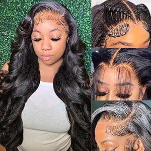 QUANDIAN 28 Inch Body Wave Lace Front Wigs Human Hair 13X6 HD Lace Frontal Wigs Human Hair 180% Density Glueless Wigs Human Hair Pre Plucked for Women Brazilian Virgin Body Wave Wig Natural Color