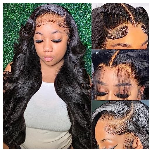 QUANDIAN 28 Inch Body Wave Lace Front Wigs Human Hair 13X6 HD Lace Frontal Wigs Human Hair 180% Density Glueless Wigs Human Hair Pre Plucked for Women Brazilian Virgin Body Wave Wig Natural Color