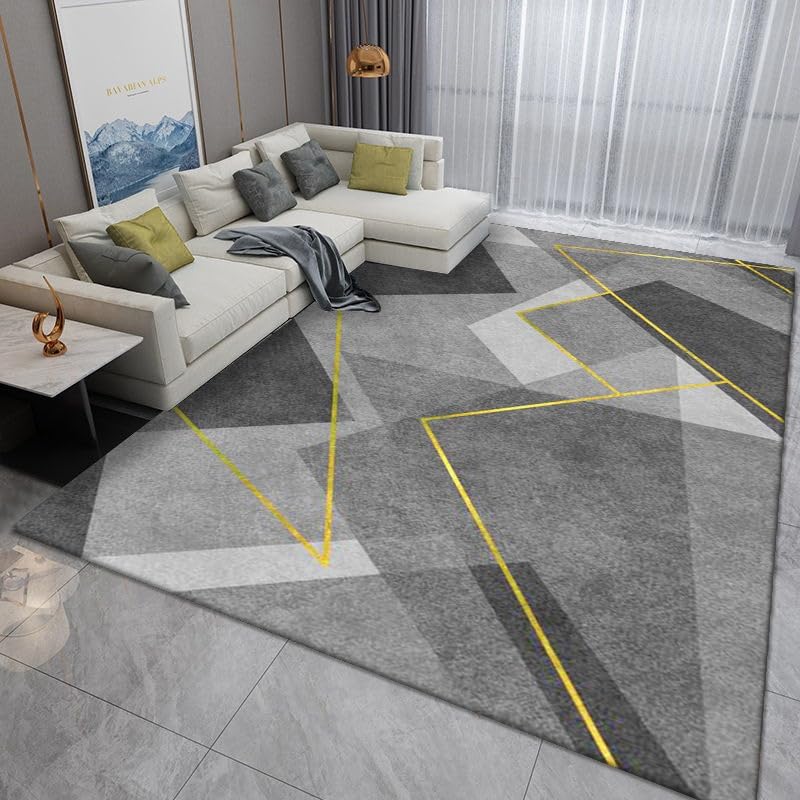 Tapis antidérapant lavable pour salon et chambre aux motifs géométriques modernes