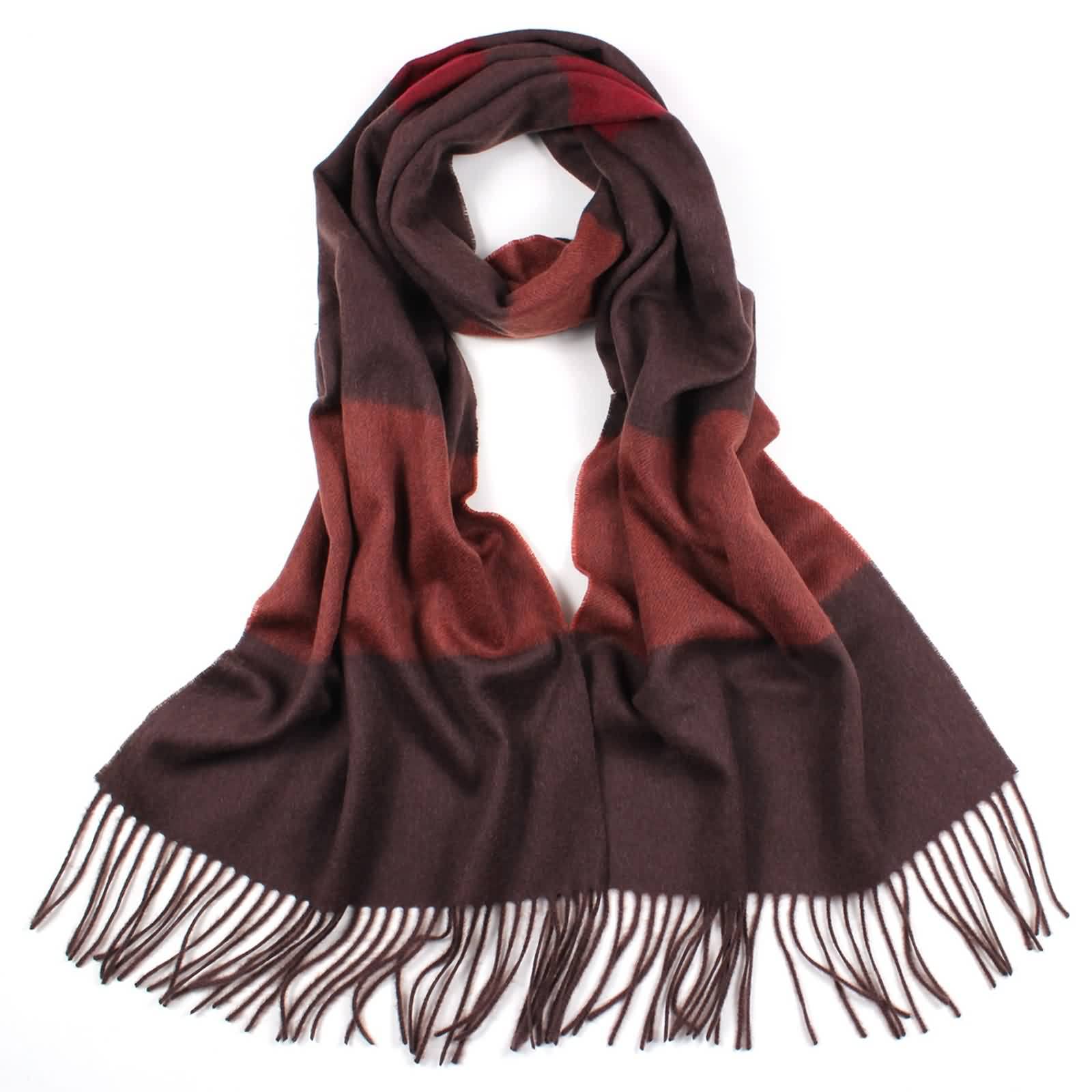 Bufanda de lana para mujer, bufanda de moda a rayas borla cálido invierno ropa accesorios regalo, marrón