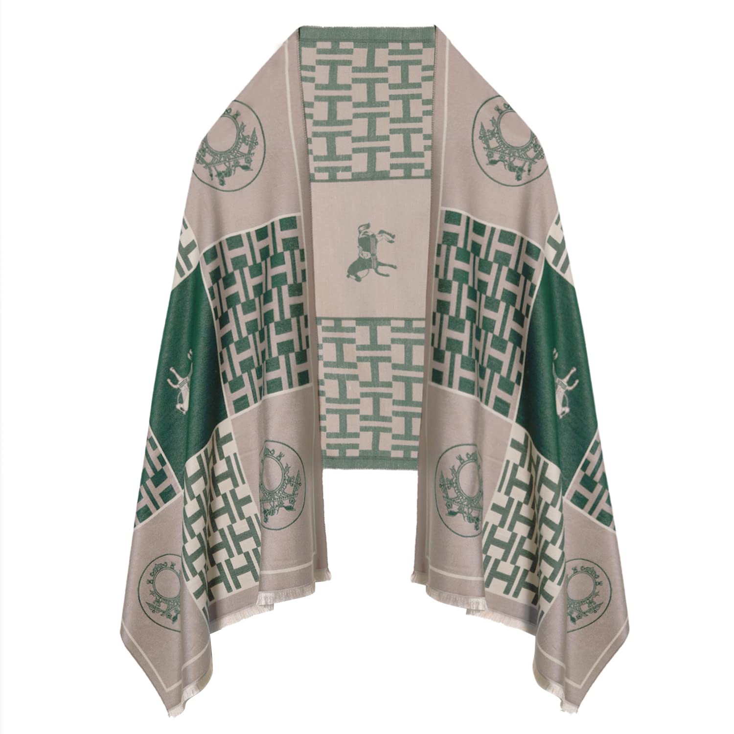 EXTREE Scarfs for Women Pashmina Silky Shawl Wrap for Evening Dressing Horse Scarf Blanket Open Front Poncho Cape, 001-greyish Green, Medium