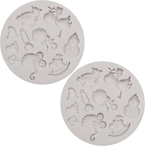 Miniatura 9 de Molde de silicona para baby shower, moldes de fondant con diseño de artículos de bebé, juego de 2, gris