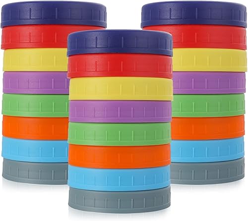 Miniatura 8 de Paquete de 24 Tapas para tarros Mason de boca ancha para bolas, Kerr y más, tapas de almacenamiento de plástico de colores para tarros de