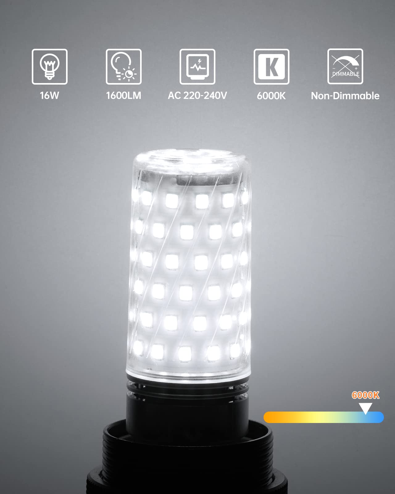 Tomosu Lampadine LED E27 Luce Fredda 6000K 1600LM, 16W Lampade LED E27 Equivalenti a 150W Lampada Alogena, AC 220-240V, Lampadina Mais E27 LED, Nessun Sfarfallio, Non Dimmerabile, 4 Pezzi