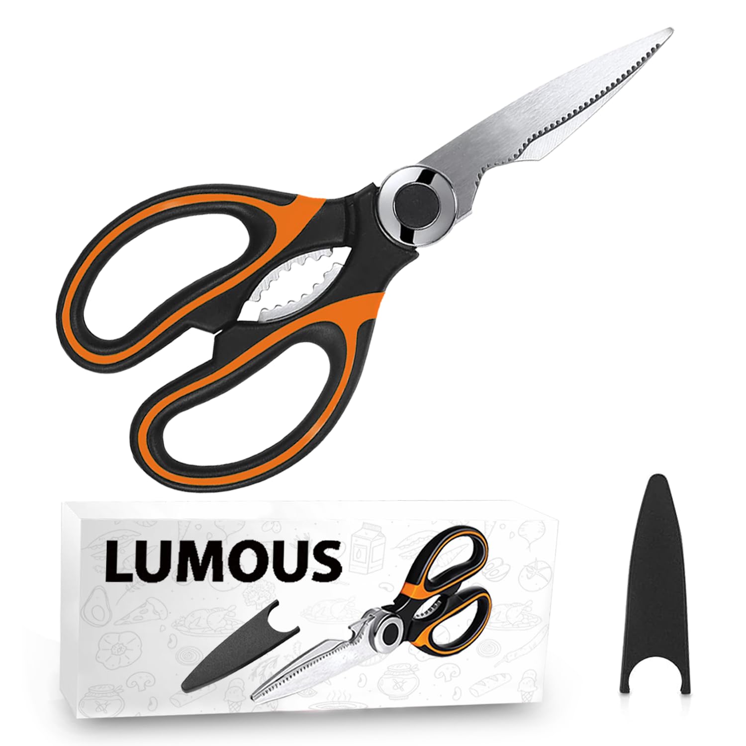 GILORRA Kitchen Scissors Sharp Heavy Duty Kitchen Scissors Stainless Steel Multipurpose Utility Scissor Kitchen Shears for Chicken Meat Scissors UK Dishwasher Safe (1 X Orange Black)