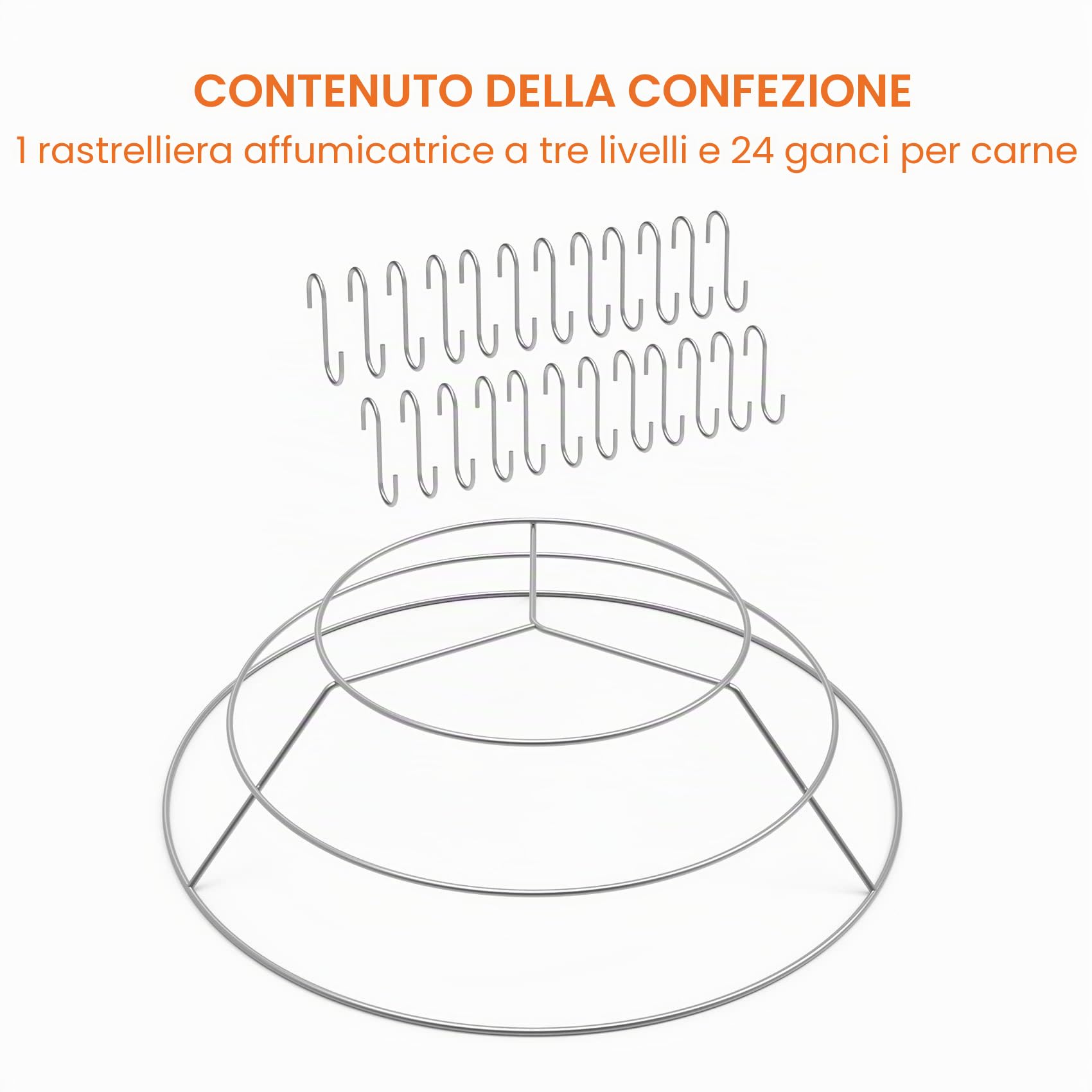 onlyfire Anello a 3 Livelli per Arrosto con 24 Ganci per Affumicare, Ideale per Affumicare Speck, Gros o Ali di Pollo, Compatibile con Il Fornello Weber WSM Cooker & Weber Kettle Grill da 57 cm