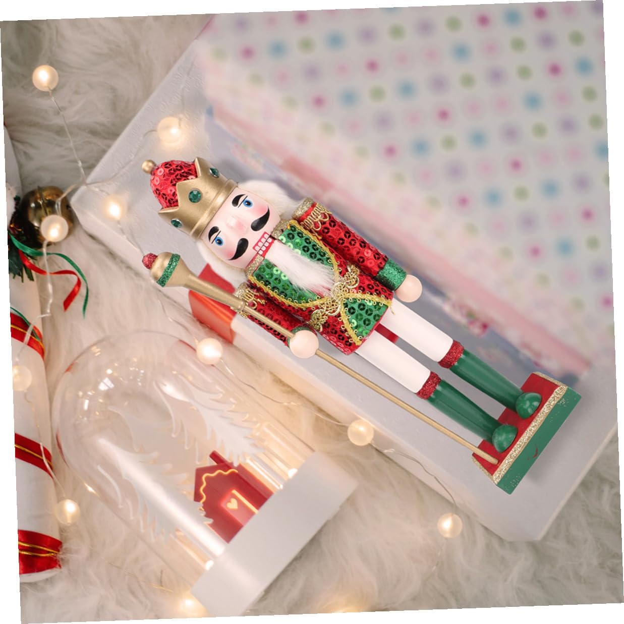 VICASKY Wooden Nutcracker Figurine Christmas Decor Green Nutcracker Soldier Desktop Ornament Holiday Xmas Decoration