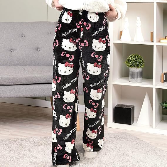 Cute Cartoon Pajama Pants for Women, Kawaii Anime Cat Pjs Christmas Pajama Pants Fluffy Flannel Sleep Bottoms - Image 7