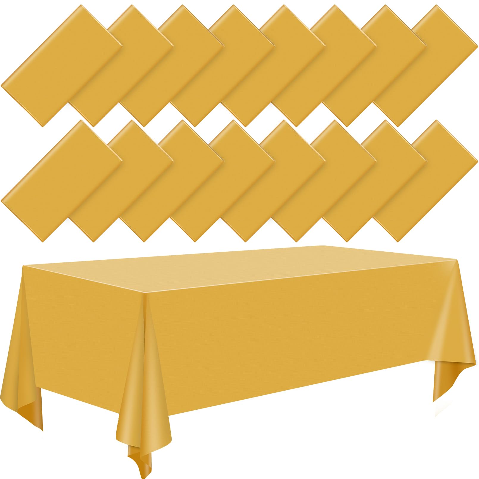 Preocea 16 Pack Gold Plastic Tablecloths, 137 x 274 cm Disposable Rectangle Table Covers, Waterproof Gold Tablecloth for Party Decorations, Plastic Table Cloths for Birthday Wedding Events