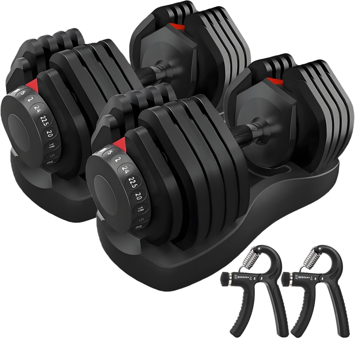 HAKENO 2x24/40kg Pair Adjustable Dumbbell 15 Weight in 1 with Fast Automatic Adjustable and Weight Plate for Body Workout Home Gym dumbbell（Include 2 Dumbbells + 2 Hand Gripper)