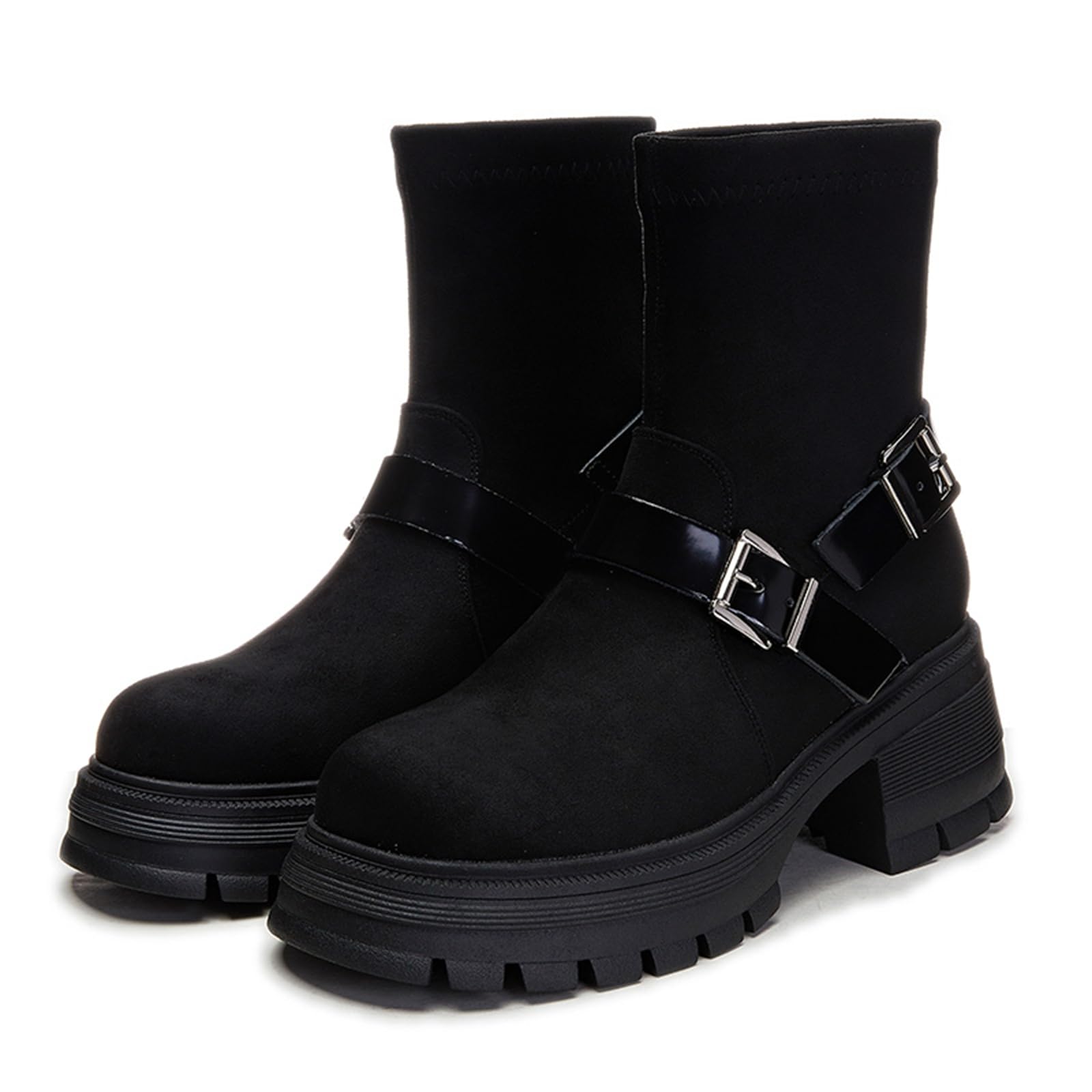 Womens Fashionable High-Heeled Platform Ankle Boots With Retro Style Elastic Socks Design Slip-On Ankle Boots Suitable For Shopping