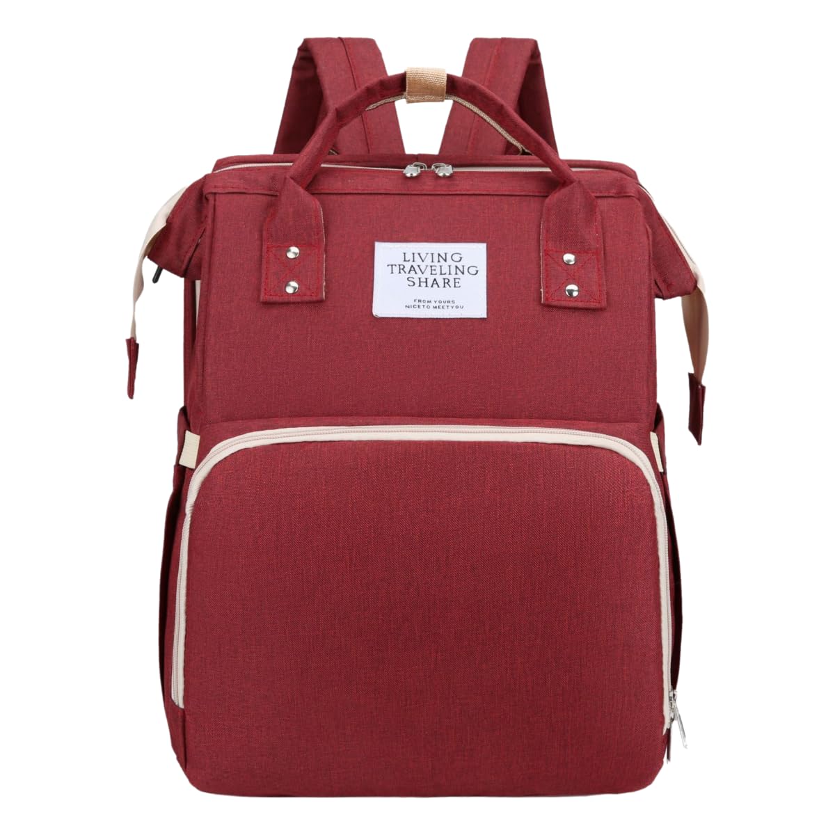New foldable bed diaper backpack, waterproof and wear-resistant, large capacity, for travel, outings and daily use (red)